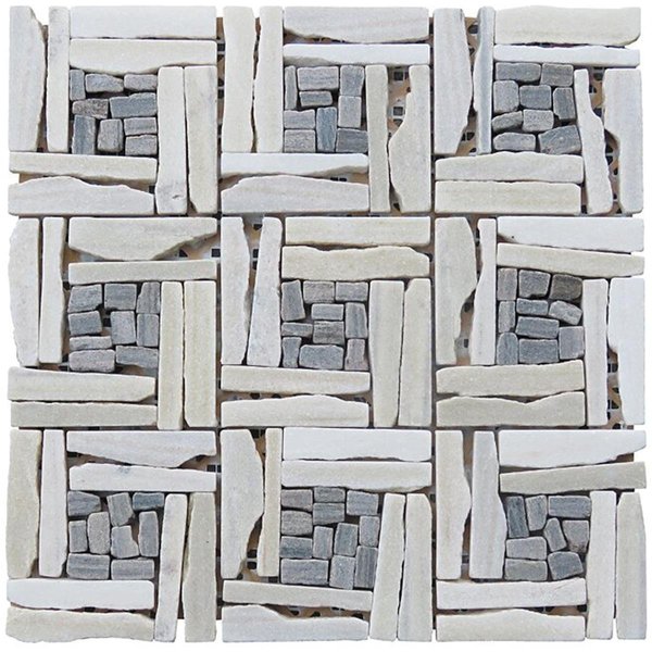 Intrend Tile Quartzite Basketweave Pattern Mosaic Blend White LS012H